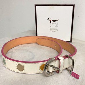 NEW COACH WHITE PINK LEATHER DOT CIRCLES DOG PET COLLAR SIZE EXTRA LARGE 2333